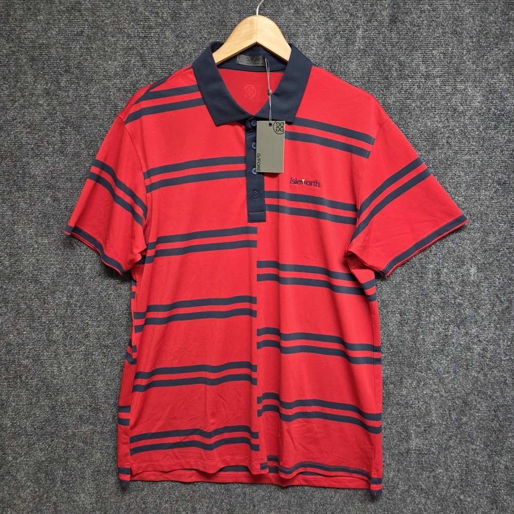G/Fore Shirt Mens Large Red Striped Isleworth Golf Club Florida Polo Preppy